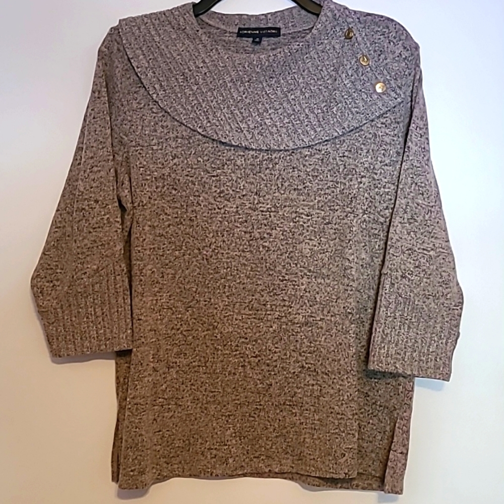 Adrienne Vittadini shawl collar accent tan & black sweater Sz M